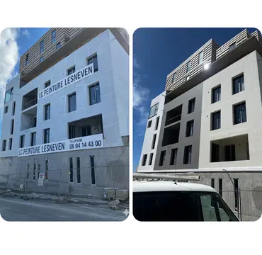 Ravalement d'immeuble par LC Peinture Lesneven, façade repeinte en blanc
