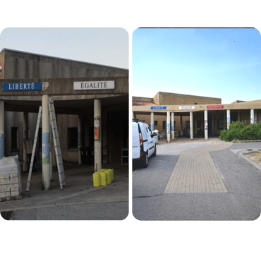 Bâtiment avant et après nettoyage et remise en état de façade