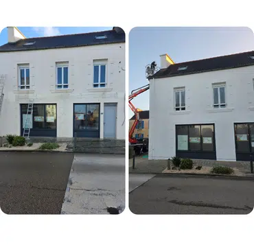 Façade de maison de bourg avant et après entretien