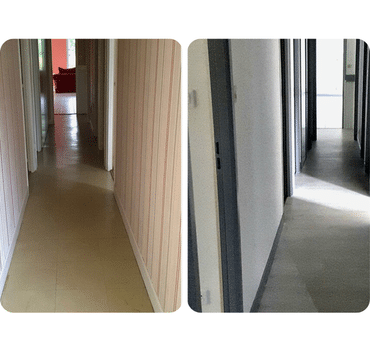 Couloir intérieur avant et après remise en peinture