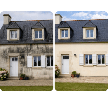 Maison bretonne avant et après un ravalement de façade complet
