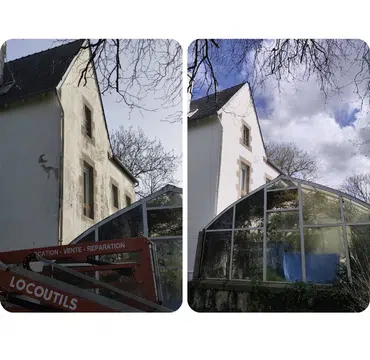 Ravalement rénovation d'une maison avec véranda vitrée attenante